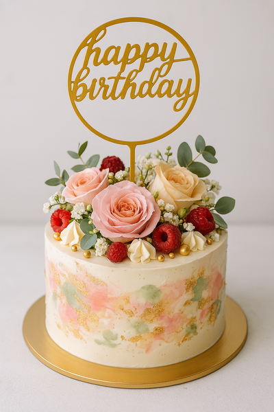 Gold Happy Birthday cake topper (1pc) 16 cm