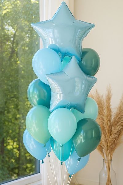 Star foil ball 18" Blue (China), 1 шт., 18"/45см., Голубой, Helium or air