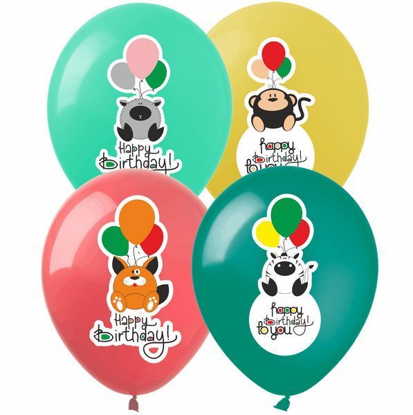 Воздушный шарик SDR-122b 12" "Happy Birthday Зверюшки" 50 шт SDR-122b фото
