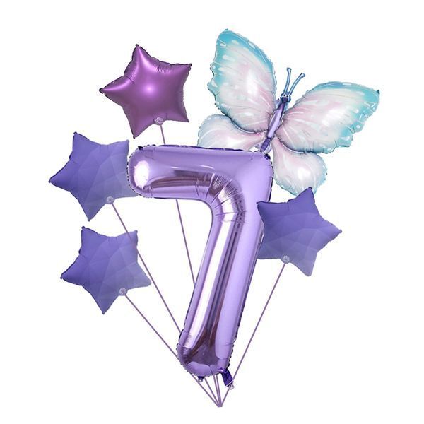 Set of foil balloons "7" lilac (1 pack), Helium or air