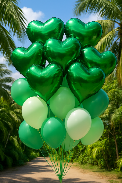 Foil ball Heart 18" Green, 1 шт., 18"/45см., Зеленый, Helium or air
