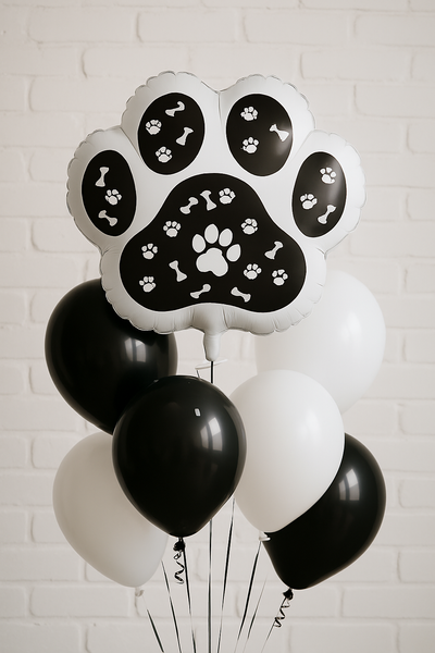 Foil ball Dog paw black 49*50 cm (China), 1 шт., Helium or air, Dogs