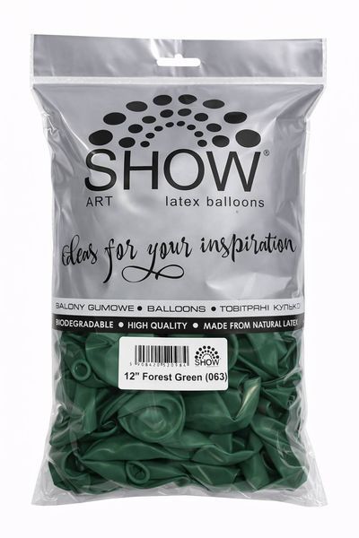 Balloon 12" Green forest 063 (30 cm) 50 pcs., 100 шт., 12"/30см., Зеленый, Круглий, Helium or air