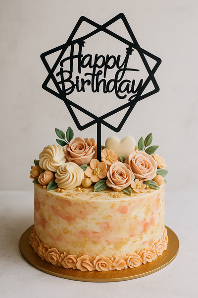 Happy Birthday cake topper black (1pc) 16 cm