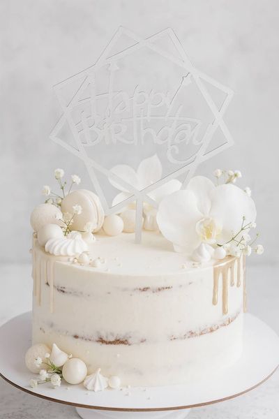 Happy Birthday cake topper silver (1pc) 16 cm