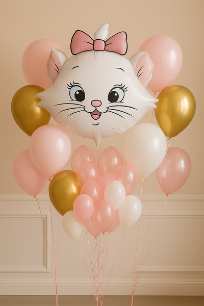 Фольгована кулька Котик білий з рожевим бантиком 54x58 cm (Китай) 5902806504254 фото