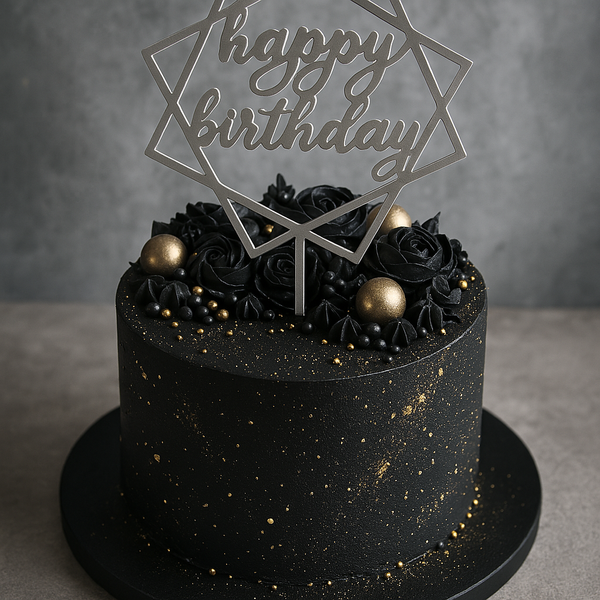 Happy Birthday cake topper silver (1pc) 16 cm