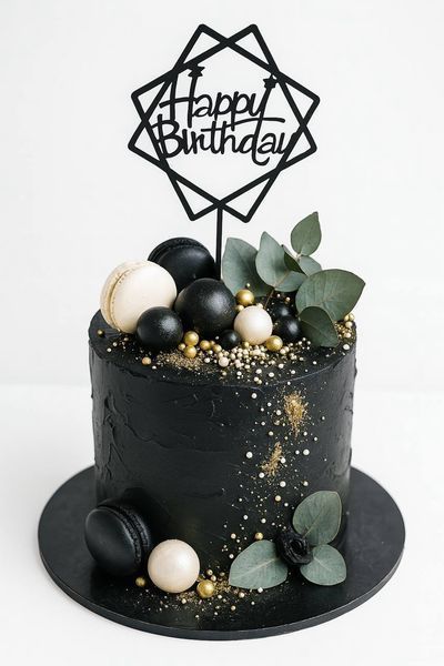 Happy Birthday cake topper black (1pc) 16 cm