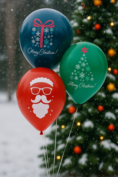 Balloon NR - 20 12" - Merry Christmas 100 pcs, 100 шт., 12"/30см., Mix (3 colors), Праздник