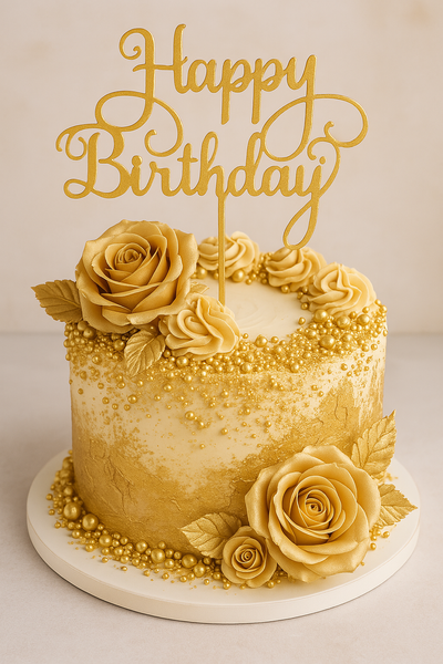 Gold Happy Birthday cake topper (1pc) 16 cm