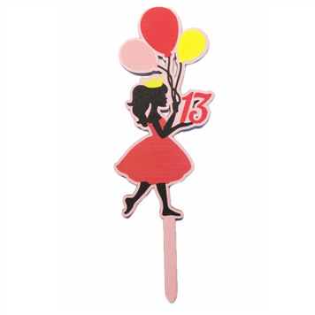 Cake topper "Princess 13 years old" (red) 20*6 cm (1pc), 1 шт., Красный
