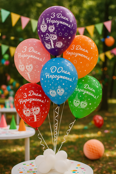 Balloon SDR-123b 12" "Happy Birthday Owl" 50 pcs, 100 шт., 12"/30см., Assorted pastel, Animals