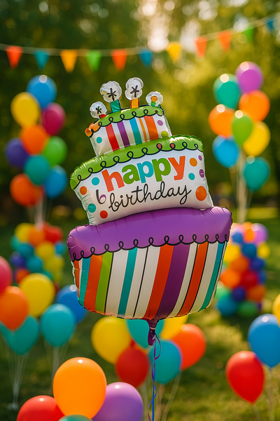 Фольгована кулька Торт Happy Birthday фіолетовий (54*90) (Китай) 1317 фото