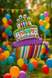 Фольгована кулька Торт Happy Birthday фіолетовий (54*90) (Китай) 1317 фото 2