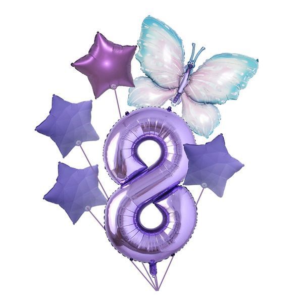 Set of foil balloons "8" lilac (1 pack), Helium or air