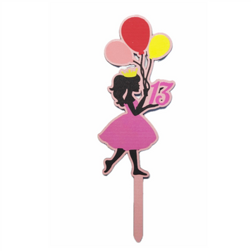 Cake topper "Princess 13 years old" (size) 20*6 cm (1pc), 1 шт., Розовый