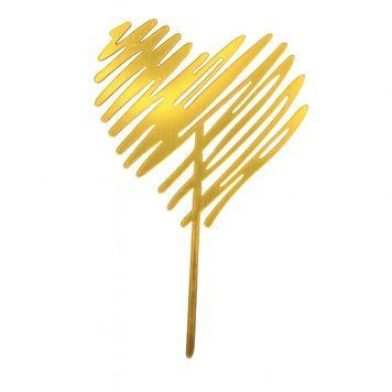 Happy Birthday cake topper gold heart (1pc) 16 cm