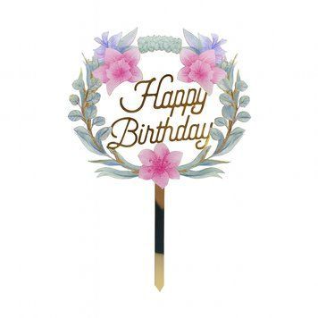 Cake topper Happy Birthday flowers (1pc) 16 cm