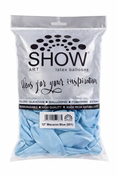 Balloon 5" Macaroon Blue 051 (12.5 cm) 100 pcs., 100 шт., 5"/12.5см, Голубой, Helium or air