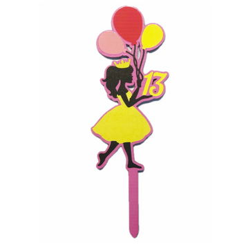 Cake topper "Princess 13 years old" (yellow) 20*6 cm (1pc), 1 шт., Желтый