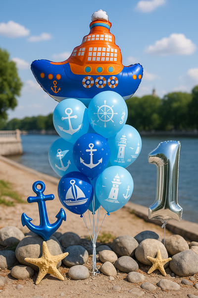Foil ball Blue Ship (82*82) (China), Helium or air, Transport
