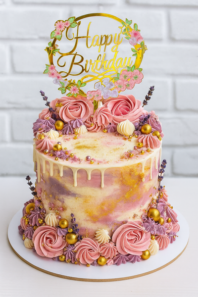 Топпер у торт Happy Birthday квіти 2 (1шт) 16 см 2816-0049 фото