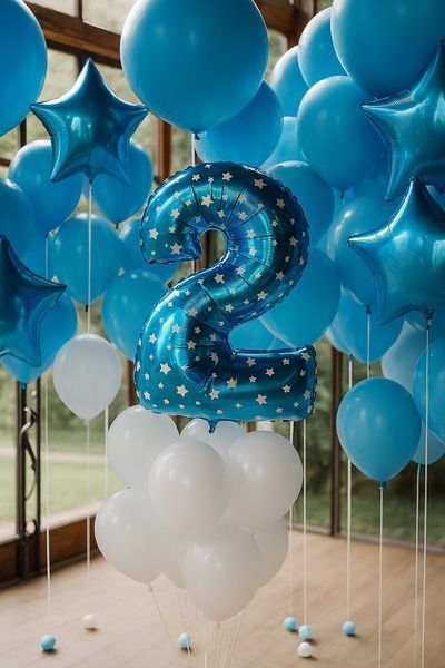 Foil number - 2 blue with stars (100 cm), Helium or air