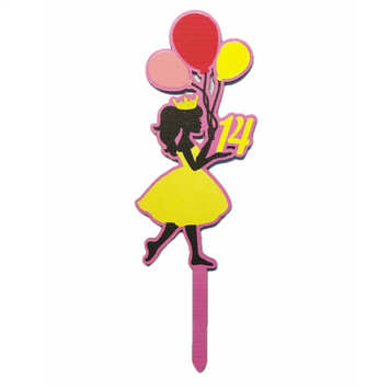 Cake topper "Princess 14 years old" (yellow) 20*6 cm (1pc), 1 шт., Желтый