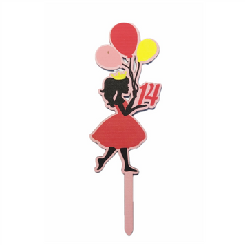 Cake topper "Princess 14 years old" (red) 20*6 cm (1pc), 1 шт., Красный