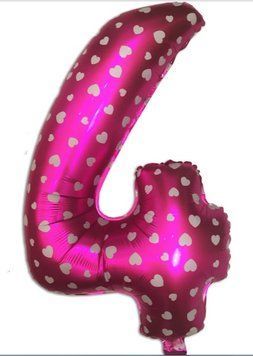 Foil number - 4 pink with hearts (100 cm), Helium or air