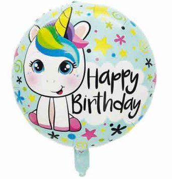 Фольгированный шарик Круг 18" Единорог Happy Birthday (Китай) FB4967 фото