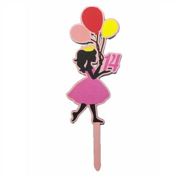 Cake topper "Princess 14 years old" (size) 20*6 cm (1pc), 1 шт., Розовый