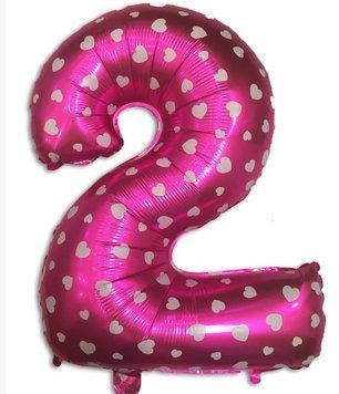 Foil number - 2 pink with hearts (100 cm), Helium or air