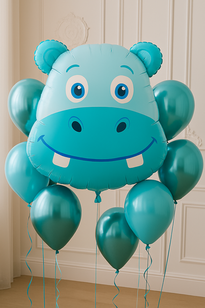 Foil ball Hippo head (71*76) (China), 1 шт., Helium or air, Дикі тварини