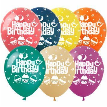 Повітряна кулька SDR-50B 12" - Happy Birthday кексики (5 ст.) 50 шт. SDR-50B фото