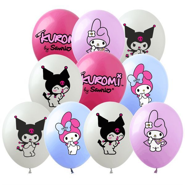 Balloon KU-1b 12" "Melody and Kuromi" (1 st.) 50 pcs., 12"/30см., Mix (3 colors), Kuromi