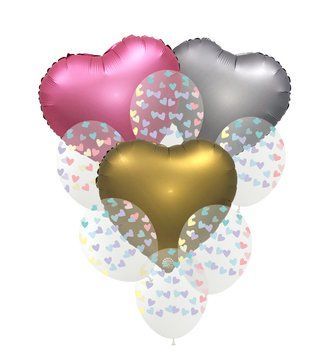 Macaroon Heart Balloon Set, 9 pcs, 12"/30см., Прозрачный, Hearts