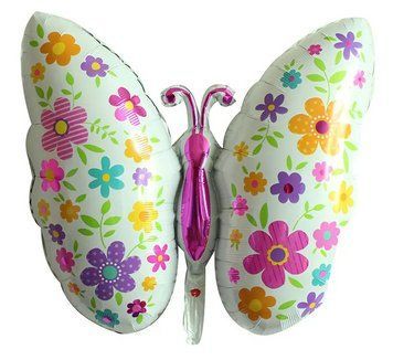 Foil ball Butterfly flowers (91*70) (China), 1 шт., Helium or air, Метелик