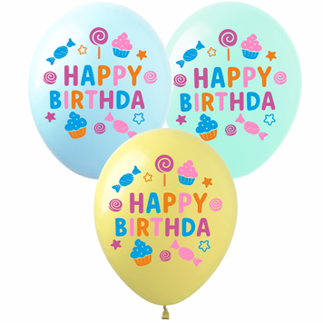 Воздушный шарик SDR-147 12" "Happy Birthday Сладости" 100 шт SDR-147 фото