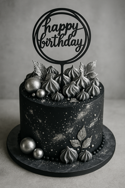 Happy Birthday cake topper black (1pc) 16 cm