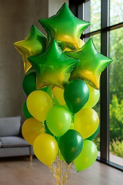 Star foil ball 18" Green iridescent (China), Helium or air