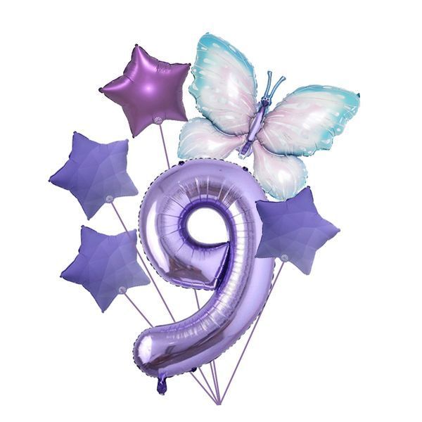 Set of foil balloons "9" lilac (1 pack), Helium or air