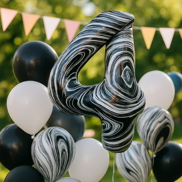 Foil balloon number "4" marble (100 cm), 1 pc., Helium or air