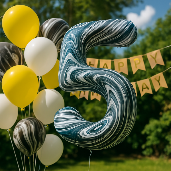 Foil balloon number "5" marble (100 cm), 1 pc., Helium or air