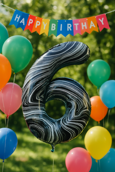 Foil balloon number "6" marble (100 cm), 1 pc., Helium or air