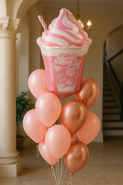 Foil ball Dessert pink drink with whipped cream 51 x 81 cm (China), 1 шт., Helium or air, Food