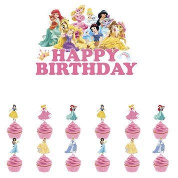 Топпер у торт Happy Birthday Disney Princess (1уп, в уп 12+1) 12 cm/ 5cm) 5902806521831 фото