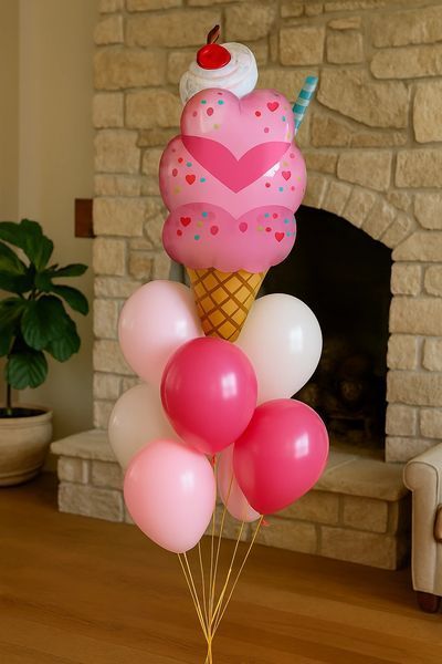 Foil ball Ice cream Pink ice cream cone with sprinkles 49 x 84 cm (China), 1 шт., Helium or air, Food