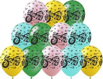 Balloon DM-512 12" - Motorcycles, 100 шт., 12"/30см., Assorted pastel, Transport