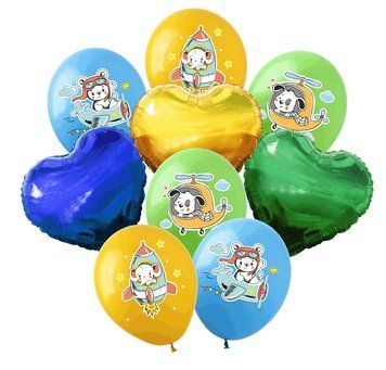 Set of balloons "Little animals aviators", 9 pcs, 12"/30см., Mix (5 colors), Звірятка